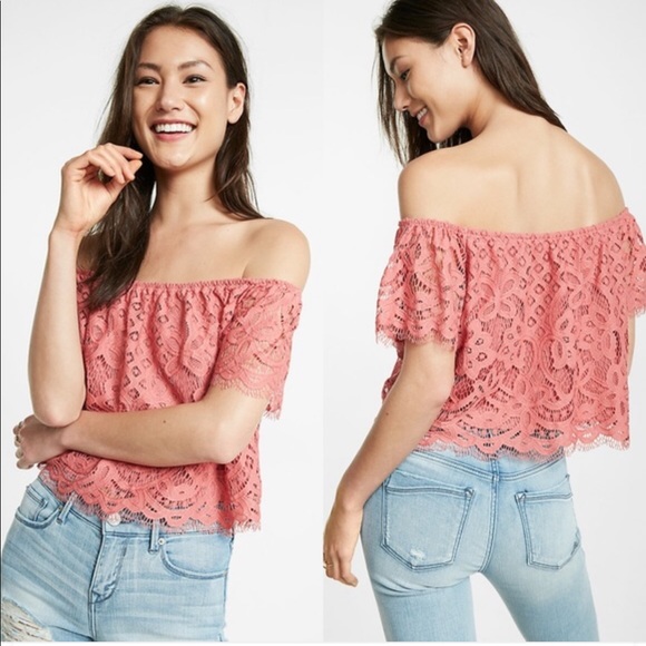NWOT Express Lace Off The Shoulder Tee in blush - Picture 1 of 2